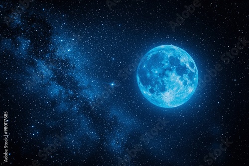 Full Moon and Starry Night Sky with the Milky Way