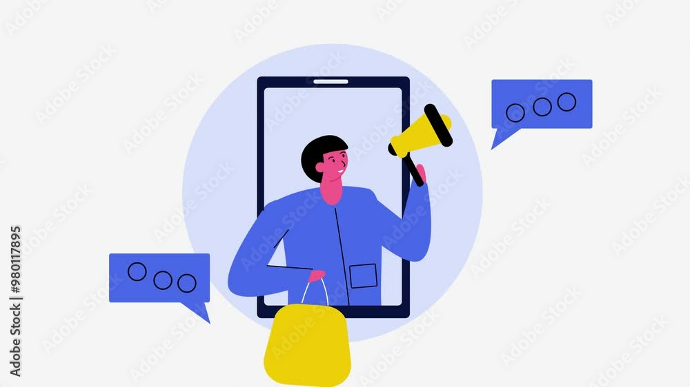 2d animation of marketing and advertising concept, man holding megaphone 2d animation of marketing and advertising concept, man holding megaphone
