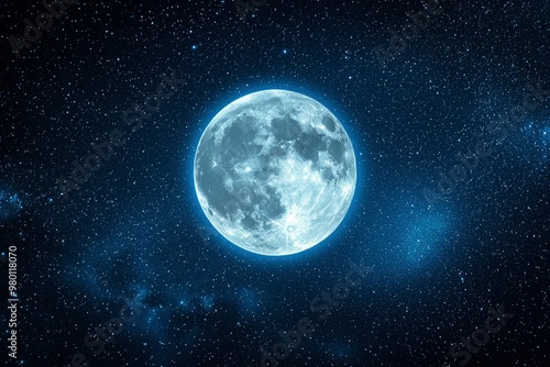 Full Moon with Detailed Surface and Scattered Stars in a Dark Night Sky