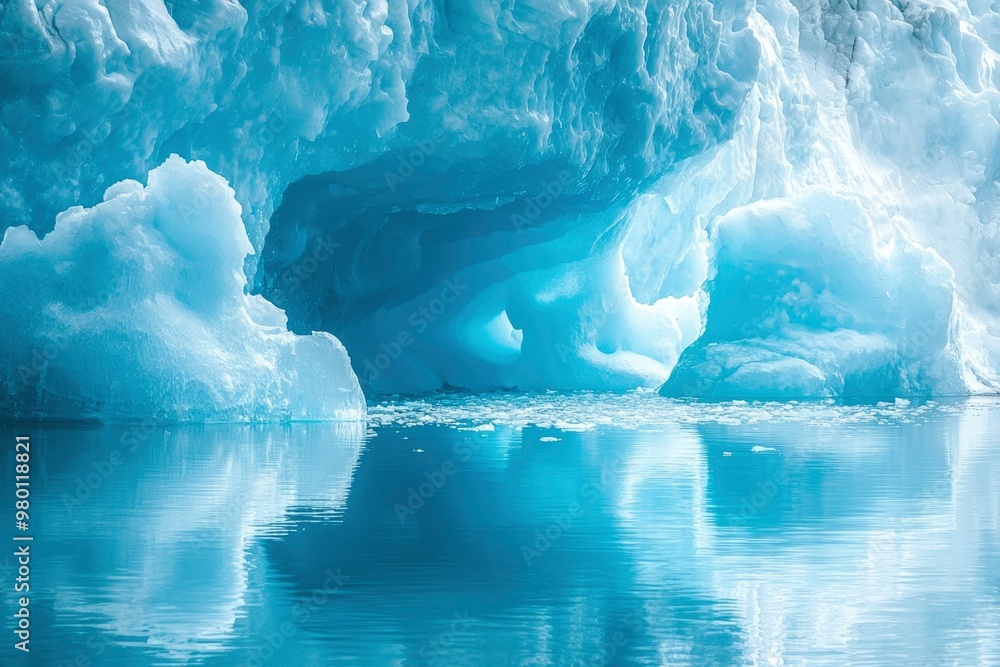 Fototapeta premium An Iceberg Cave Opening Reflecting in Still Water