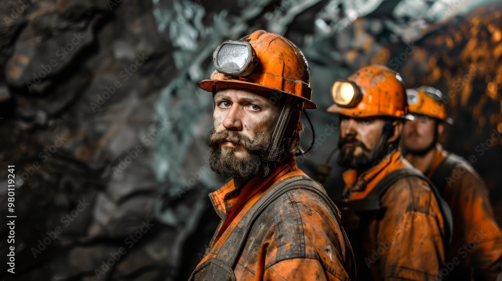 group of miners watching the camera in a mine group of miners watching the camera in a mine