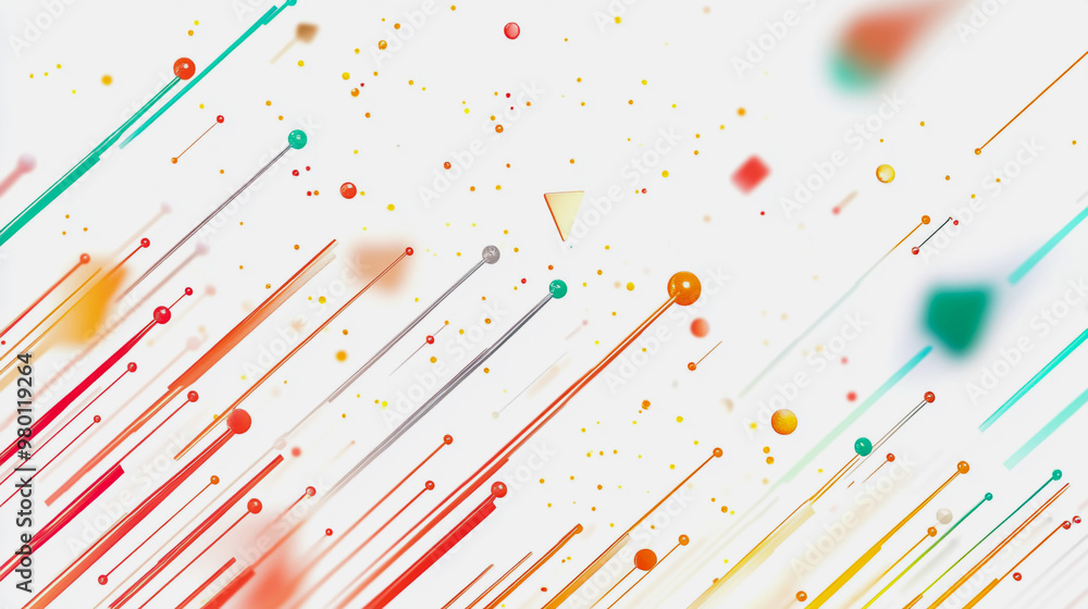 Abstract white background with Colorful geometric and circle lines. Digital future technology . Abstract business connection of lines from nodes innovation of communication in the network.

