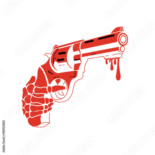 Skeleton gunner revolver vector art
