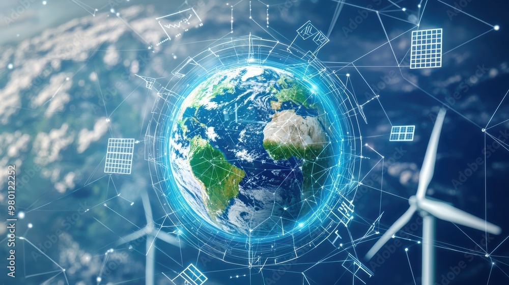 Fototapeta premium Sustainable Earth Powered by Renewable Energy Technology