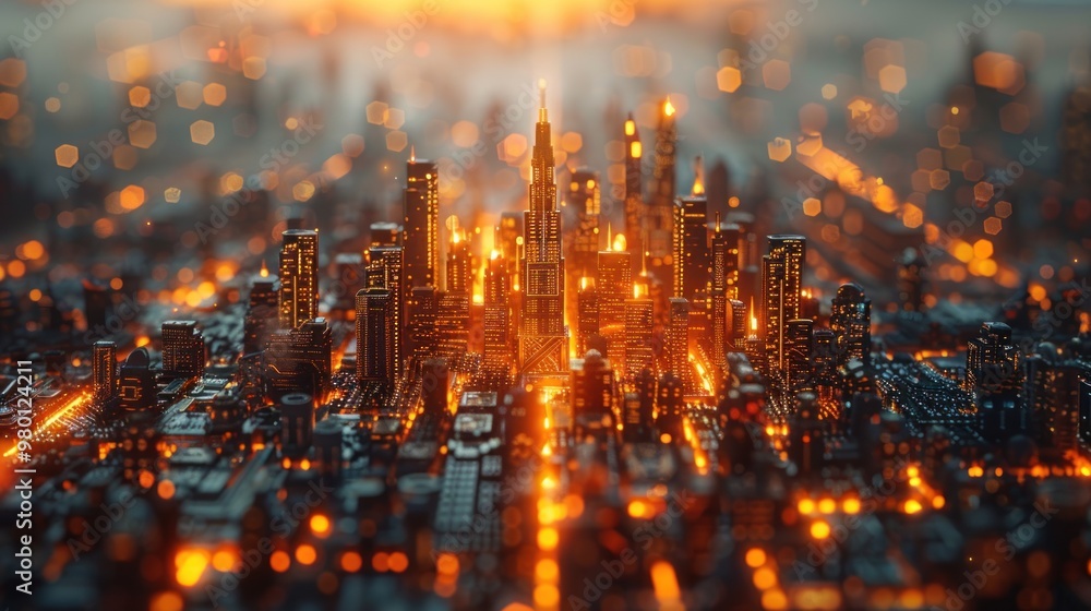 Obraz premium Futuristic Cityscape with Glowing Lights