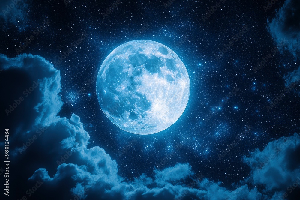 Full Moon and Stars in a Night Sky with Clouds Full Moon and Stars in a Night Sky with Clouds