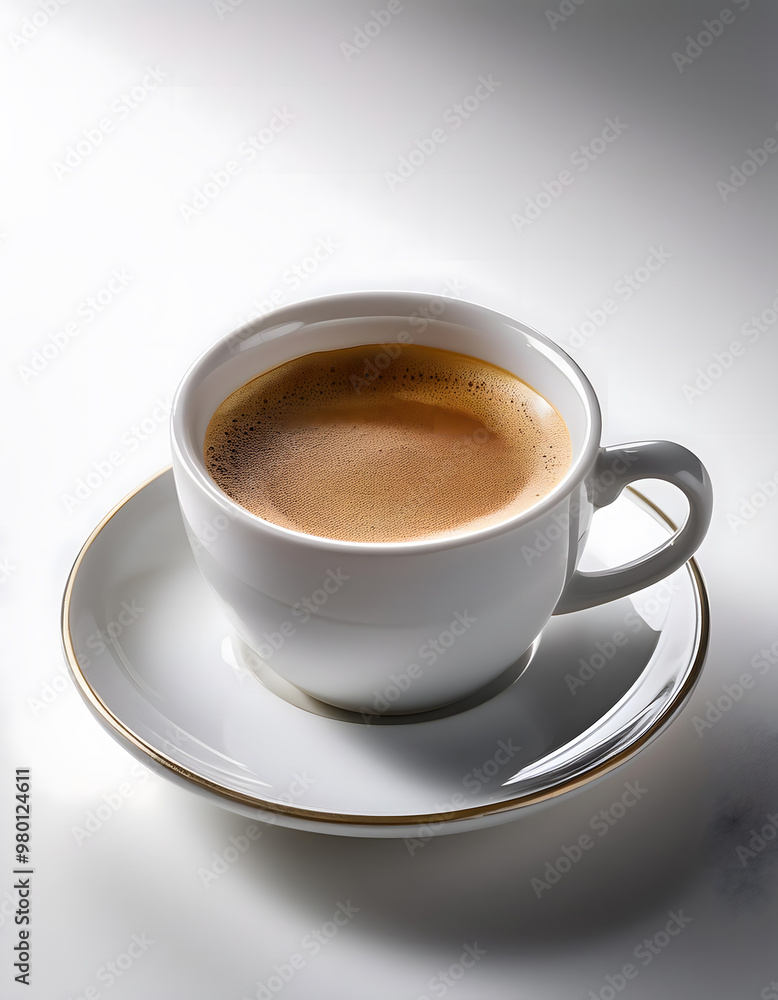 Hyperrealistic picture of a cup of coffee on a White background, side view, soft lights, highly detailed, high quality photography Hyperrealistic picture of a cup of coffee on a White background, side view, soft lights, highly detailed, high quality photography
