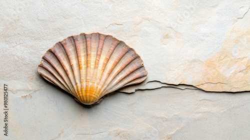 Seashell on Coastal Rock Formation with Textured Pattern