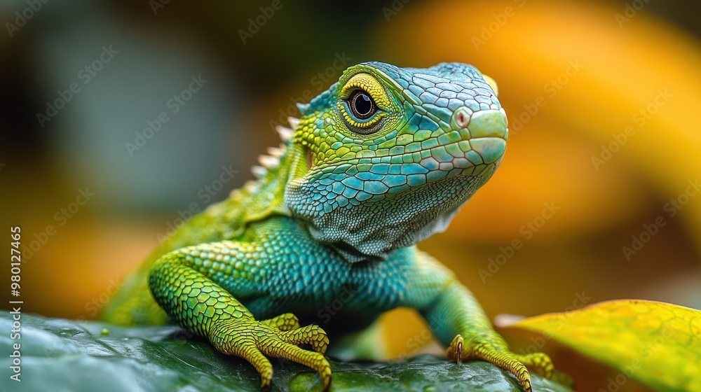 Close-up of a Vibrant Green and Blue Lizard Close-up of a Vibrant Green and Blue Lizard