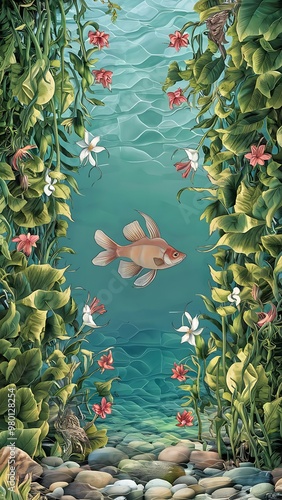 Seamless background illustration with flower loach photo