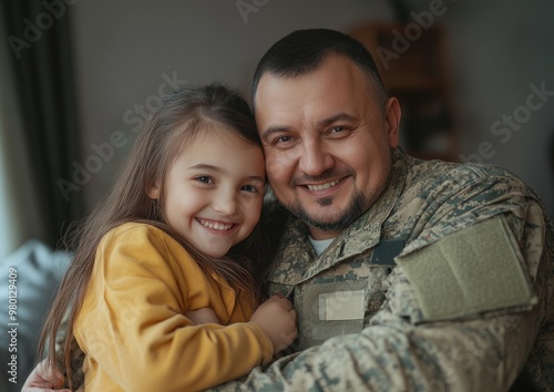 A man and a little girl are hugging each other