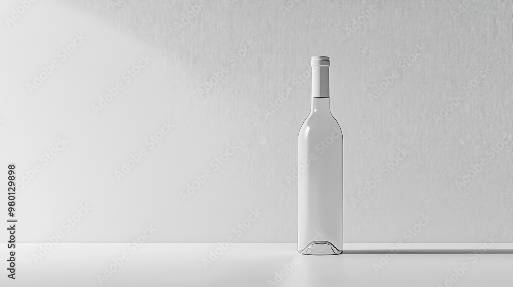 White wine bottle suspended against a white backdrop Minimalist concept with a creative touch Monochrome design rendered in 3D White wine bottle suspended against a white backdrop Minimalist concept with a creative touch Monochrome design rendered in 3D