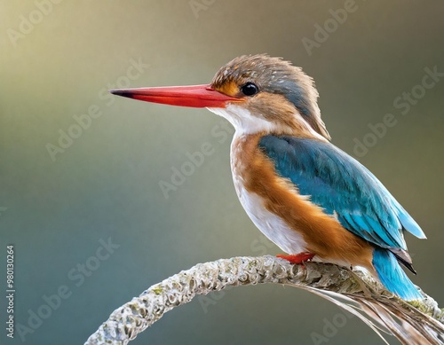 Isolated kingfisher with depth of field highlighting bright plumage and sharp beak