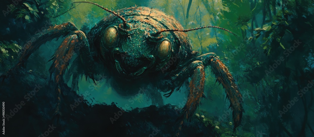Close up Painting of Insect in a Dark Forest Setting Close up Painting of Insect in a Dark Forest Setting