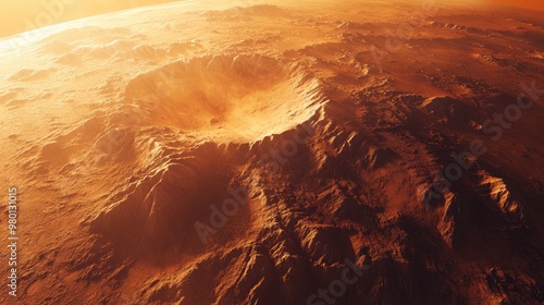 Surface of a fictional planet with Mars like terrain and features photo