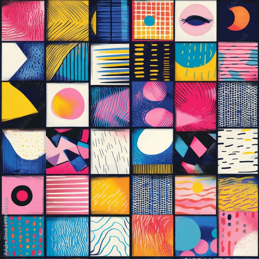 Naklejka premium Abstract Geometric Pattern Colorful Squares Design