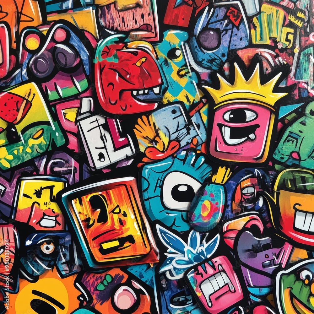 Colorful Cartoon Stickers Graffiti Background Colorful Cartoon Stickers Graffiti Background