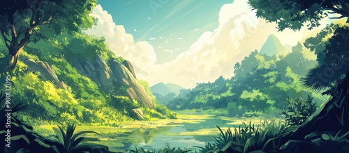 Scenic view of a vibrant landscape with lush greenery and a peaceful atmosphere capturing the essence of nature s beauty in a tranquil setting