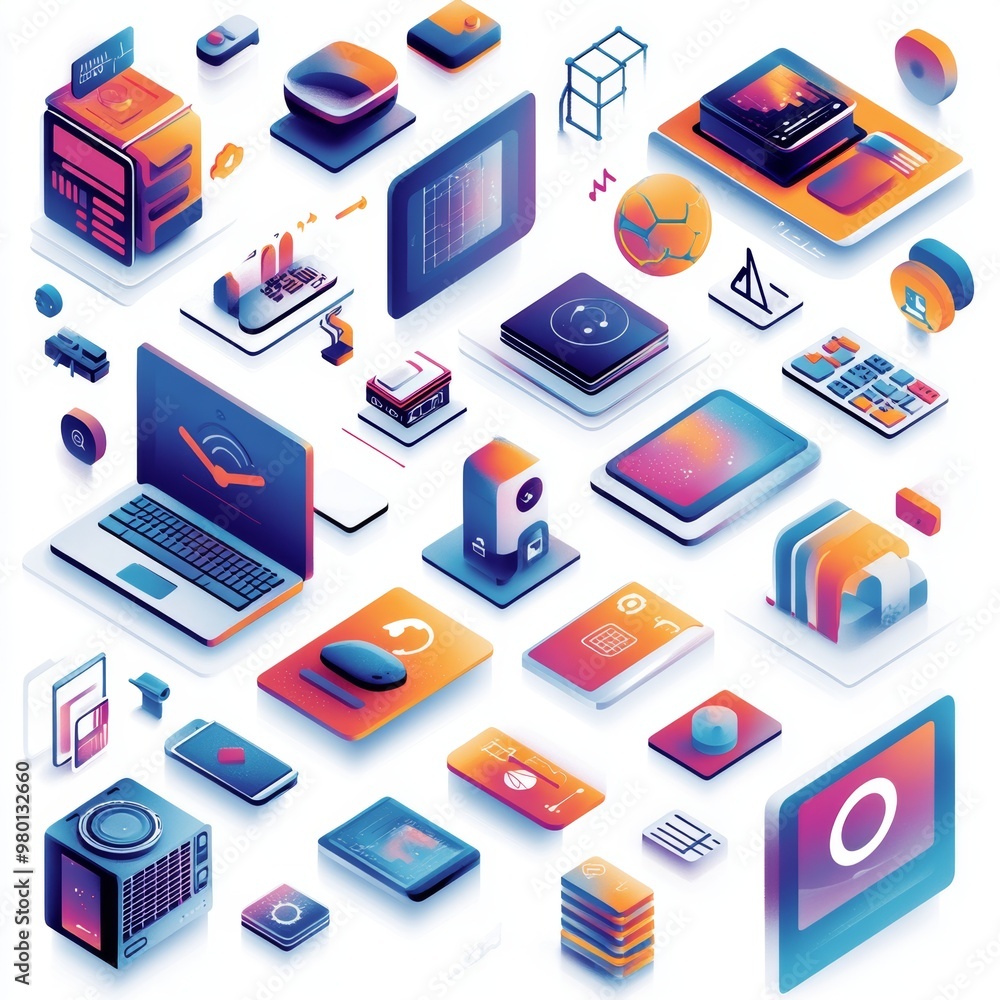 Isometric Technology Icons Set Digital Devices Gadgets and UI Elements Isometric Technology Icons Set Digital Devices Gadgets and UI Elements