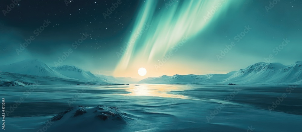 Stunning Aurora Borealis Over A Frozen Lake Digital Artwork Stunning Aurora Borealis Over A Frozen Lake Digital Artwork