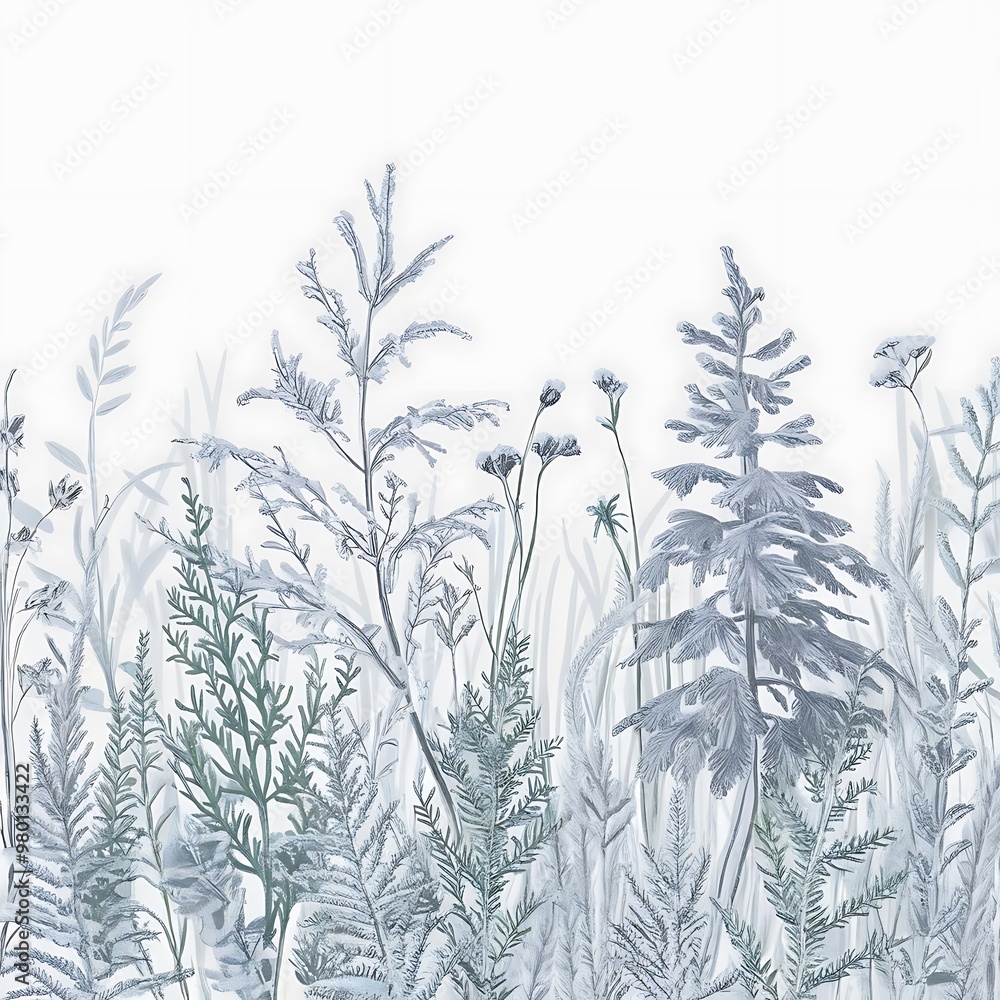 Naklejka premium Set of hand drawn winter plants, isolated illustration on white background
