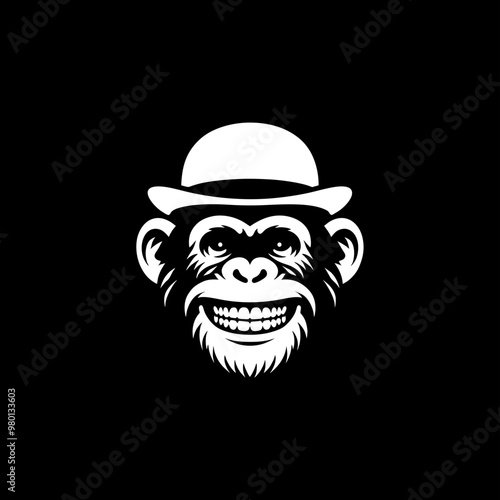 silhouette of monkey Chimp smile wearing bowler hat