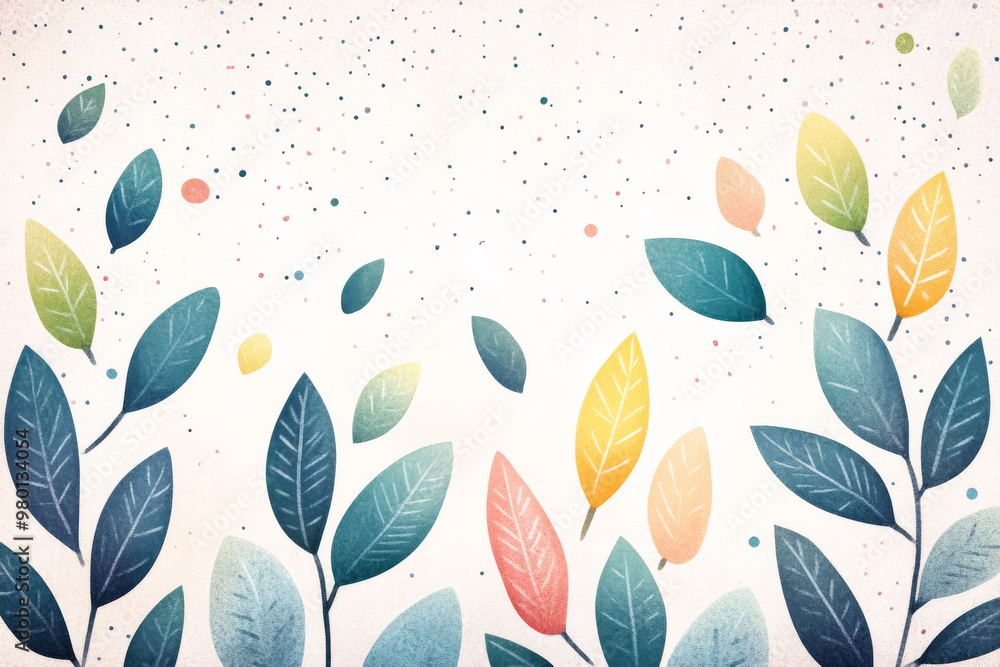 Abstract leaves in multiple pastel shades, floating in a calm, minimalist setting. Copy space 