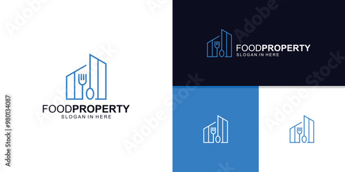 logo design combination of spoon and building, hotel food, construction, office, logo design template, icon, vector, inspiration, symbol.
