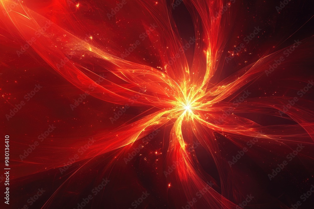 Abstract red background featuring a fractal explosion star enhanced with glossy elements and intricate lines creating a visually striking illustration Abstract red background featuring a fractal explosion star enhanced with glossy elements and intricate lines creating a visually striking illustration