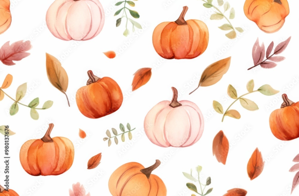 eamless Watercolor Pumpkin Pattern: Enchanting Fall Design with Warm Oranges, Soft Browns, and Gentle Greens Against a White Background.
eamless Watercolor Pumpkin Pattern: Enchanting Fall Design with Warm Oranges, Soft Browns, and Gentle Greens Against a White Background.