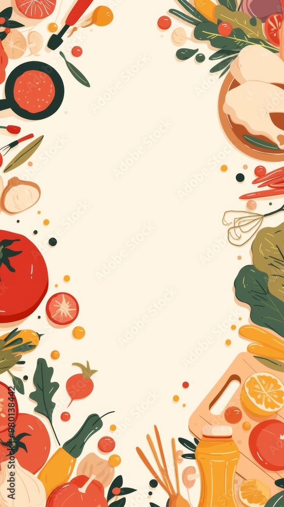 Colorful Chicken Wings and Vegetables Illustration on a White Background: A Playful Minimalist Food Social Media Banner Template Colorful Chicken Wings and Vegetables Illustration on a White Background: A Playful Minimalist Food Social Media Banner Template