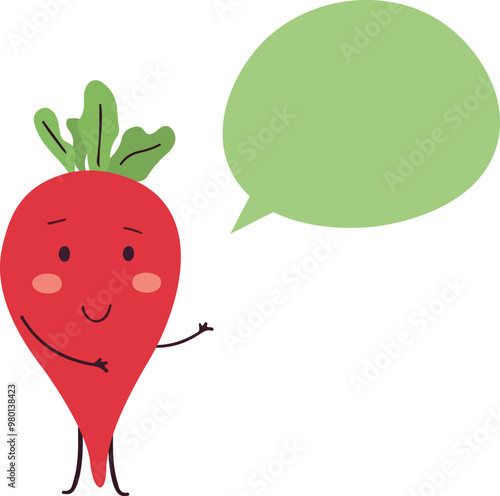 Cute beetroot with green speech bubble for healthy food designs
