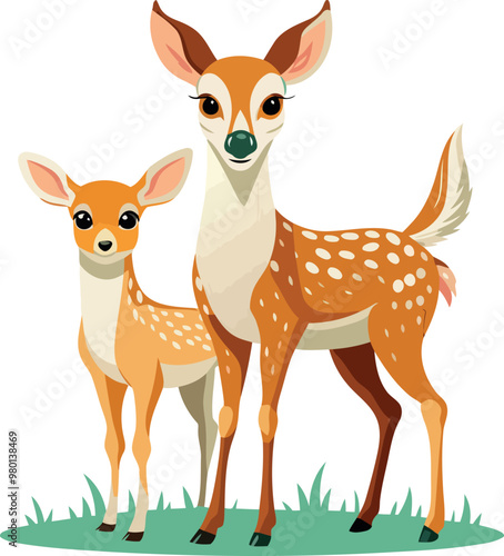 Deer family on white background