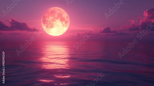 Full Moon Rising Over the Ocean