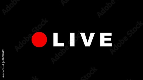 Red Live Stream Button, Sign Animation with live Text Blinking Live Button Symbol for Broadcasting, Streaming, and Online Stream with Alpha channel, Suitable for TV Shows, and social  Live