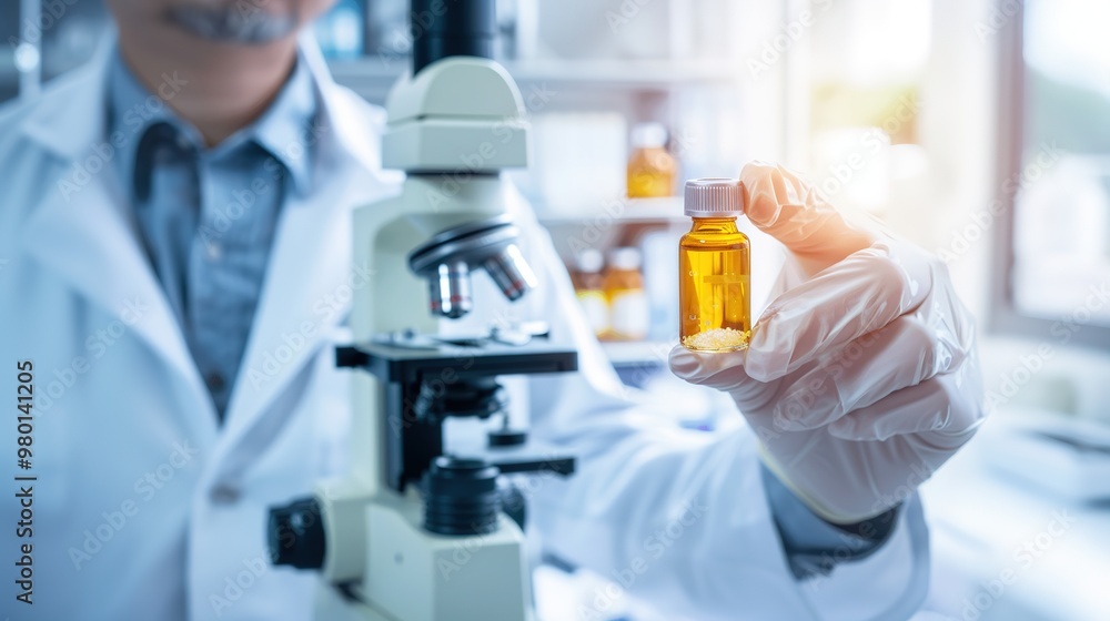 Breakthrough Discovery: Scientist Holding Experimental Drug Vial. Cancer,diabetes,Alzheimer's,pharmaceutical,biotechnology,COVID-19,vaccine,AI-generated,4k wallpaper. Breakthrough Discovery: Scientist Holding Experimental Drug Vial. Cancer,diabetes,Alzheimer's,pharmaceutical,biotechnology,COVID-19,vaccine,AI-generated,4k wallpaper.