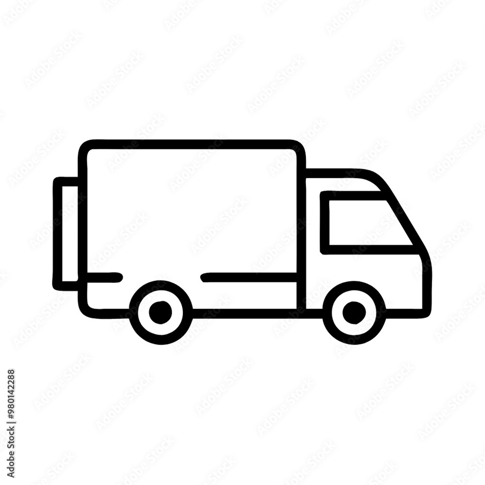 A black delivery truck icon on a transparent background, designed in a minimalist style with smooth, flowing lines, and no additional details A black delivery truck icon on a transparent background, designed in a minimalist style with smooth, flowing lines, and no additional details