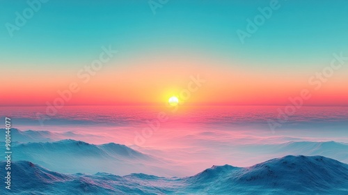 A serene sunrise over misty mountains, evoking tranquility and beauty.