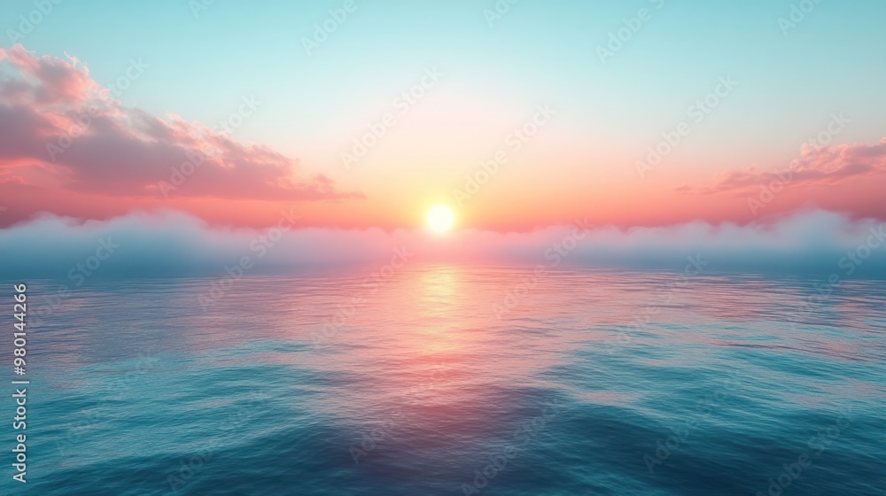 Serene sunset over calm ocean waters with soft clouds. Serene sunset over calm ocean waters with soft clouds.