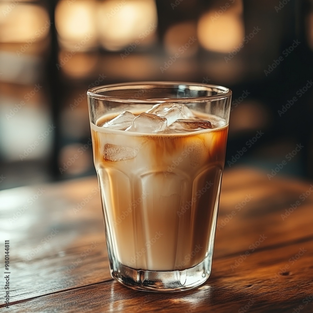Refreshing iced coffee with whipped cream in café Refreshing iced coffee with whipped cream in café