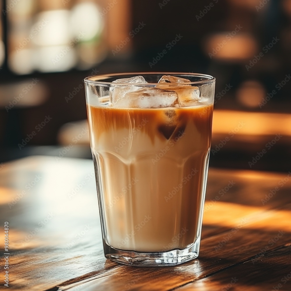 Refreshing iced coffee with whipped cream in café Refreshing iced coffee with whipped cream in café