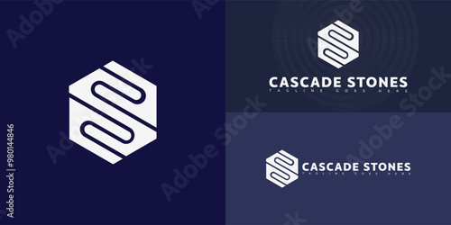 Modern hexagon vector initial letter CS or SC logo in white color isolated on black background colors. The logo is suitable for property developer logo design inspiration templates.