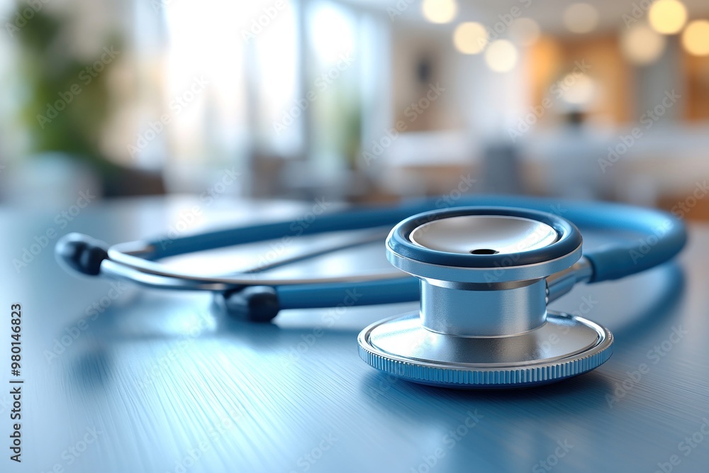 Close-Up of a Stethoscope on a Blue Surface Close-Up of a Stethoscope on a Blue Surface
