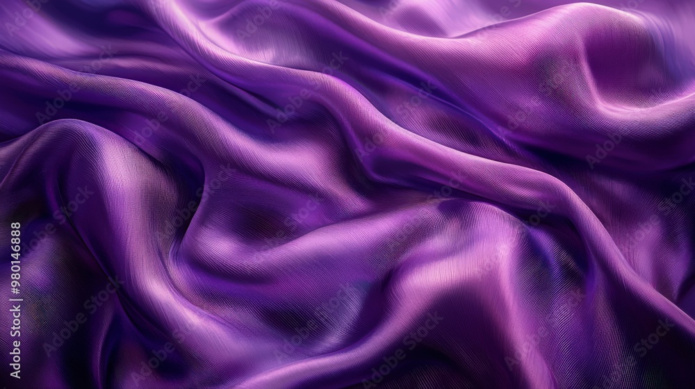 Obraz premium Deep purple silk textile, its rich texture rippling in smooth, undulating waves, creating an elegant and flowing appearance with a soft sheen. watercolor illustration
