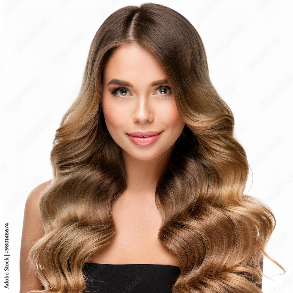 Elegant Woman with Long Wavy Hair Isolated on White Background, Clipping Path, Full Depth of Field Elegant Woman with Long Wavy Hair Isolated on White Background, Clipping Path, Full Depth of Field