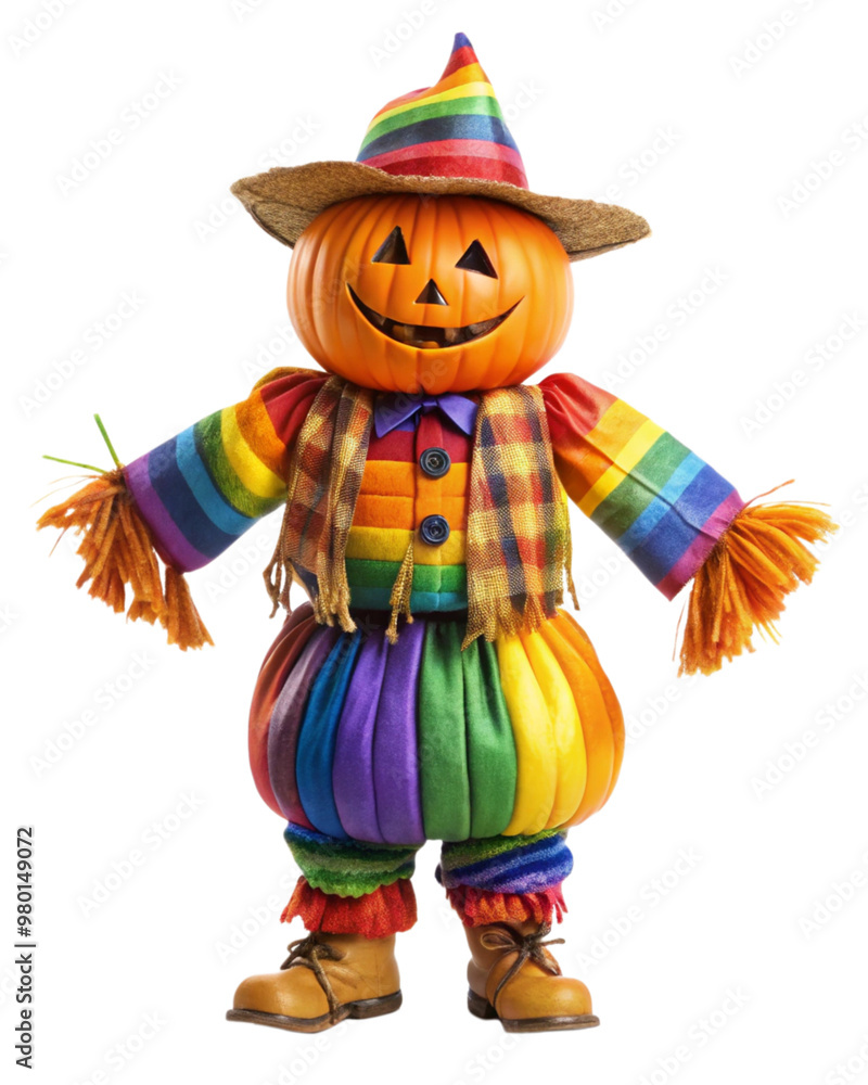full body of ้halloween rainbow pumpkin scarecrow on transparent or white background full body of ้halloween rainbow pumpkin scarecrow on transparent or white background