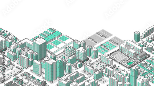 俯瞰から見た立体の街並みベクターイラスト