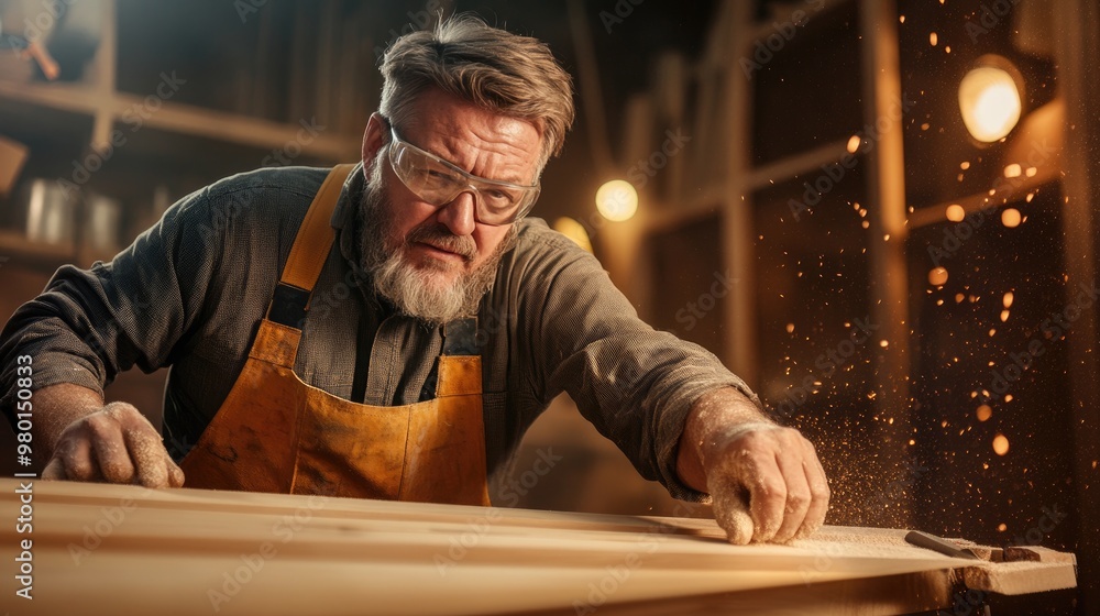 A skilled carpenter meticulously working on wood, creating a masterpiece in a well-lit workshop filled with wood shavings. A skilled carpenter meticulously working on wood, creating a masterpiece in a well-lit workshop filled with wood shavings.