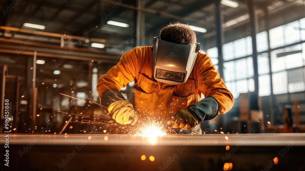 A skilled welder working meticulously in a workshop, creating sparks and ensuring precision in metal fabrication. A skilled welder working meticulously in a workshop, creating sparks and ensuring precision in metal fabrication.