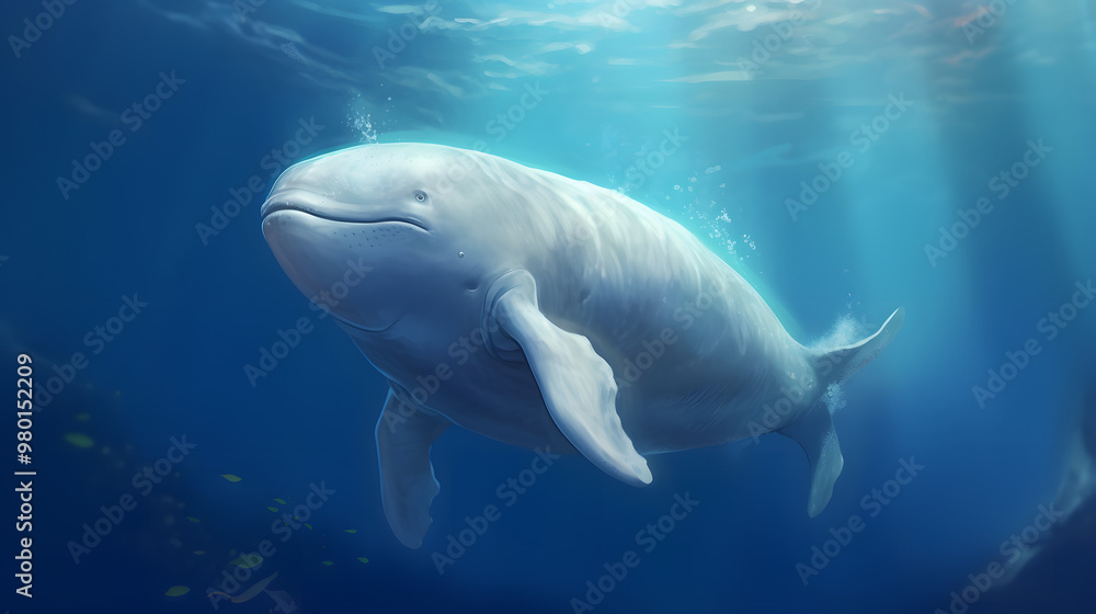 Naklejka premium Beluga At sea Illustration Vector